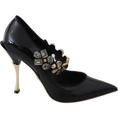 Black - Viscose Heels & Pumps Dolce & Gabbana Black Leather Crystal Shoes Mary Jane Pumps