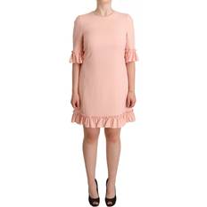 Dolce & Gabbana Knee Length Dresses Dolce & Gabbana Pink Ruffled Sleeves Viscose Sheath Women's Dress