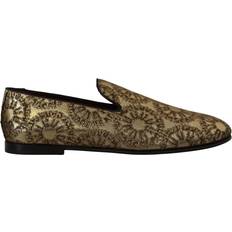 Guld Loafers Dolce & Gabbana Gold Jacquard Flats Mens Loafers Shoes EU43/US10