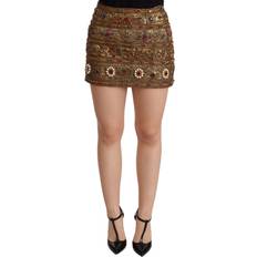 Gold Skirts Dolce & Gabbana Gold Crystal Jacquard High Waist Skirt IT38