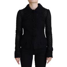 Dolce & Gabbana Quilted Jackets Dolce & Gabbana Black Wool Knitted Button Down Collar Women's Jacket