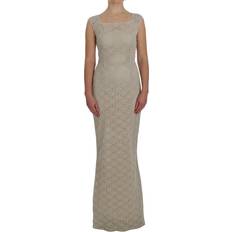 Beige - Men Dresses Dolce & Gabbana Beige Ricamo Cutout Cotton Sheath Women's Dress