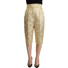 Dolce & Gabbana Beige Pants Dolce & Gabbana Beige Floral Brocade High Waist Trouser Cropped Women's Pants