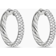 David Yurman Earrings David Yurman Sculpted Cable Hoop Earrings with Diamonds in Silver, 5mm, 1"L