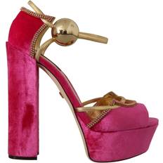 Dolce & Gabbana Pink Heeled Sandals Dolce & Gabbana Pink Velvet Crystal Ankle Strap Sandals Shoes