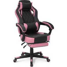 Gaming Chairs MoNiBloom MoNiBloom Ergonomic Racing Gaming Chair Teens Desk Seat with Headrest & Footrest and Lumbar Support for Bedroom Pink