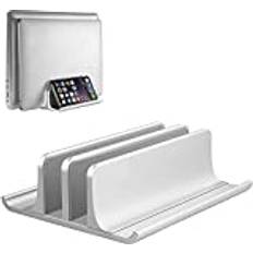 Vaydeer vertikalt laptopstativ, justerbart laptopstativ vertikalt, aluminium 4-i-1 laptopstativ med 2 fack platsbesparande för MacBook, Notebook, iPad, bärbara datorer upp till 17,3 tum – silver