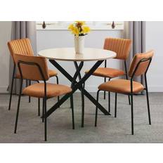 SECONIQUE Sheldon Round Wooden Top Dining Set 90x90cm 5pcs