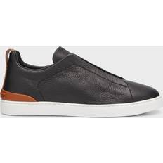 Zegna Sko Zegna Men's White Deerskin Triple Stitch Low Top Sneakers Black