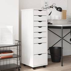 vidaXL white, Rolling Office with Drawers Pine Storage Cabinet