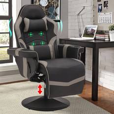 Gaming Chairs LVUYOYO Reclining Gaming Chair, Chair with Footrest and Massage, High Back PU Leather Recliner w/Adjustable Height, Swivel Game Lumbar Support, Cup Holder, Headrest, Black-grey