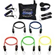 Resistance Bands Bodylastics Resistance Band Set, 5-Piece Resistance Bands for Working Out, Exercise Bands with Handles and Gym Ankle Straps, Stackable Workout Bands, Up to 96 lbs, Patented Clips & Snap Reduction Tech