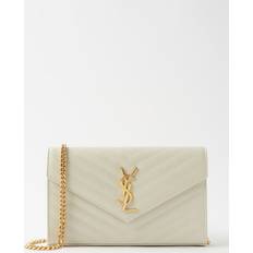 Saint Laurent Monogram Quilted Leather Chain Wallet White Grain/Gold