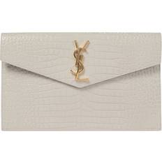 Saint Laurent Uptown Croc-Effect Leather Clutch - White