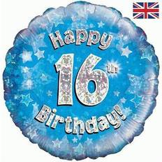 Foil Text & Theme Balloons Oaktree Happy 16th Birthday Blue Holographic