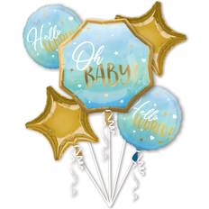 Bleu Ballons Texte & Thème Hello World Folienballon Bouquet Blau