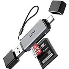 Uni SD Kartenleser, USB Kartenleser 3.0, USB C Kartenleser Aluminum 2in1, OTG Adapter, Kartenlesegerät USB C, kompatibel für SD/Micro SD/TF/SDHC/SDXC, kompatibel mit Android/Windows/Mac/iPad OS usw