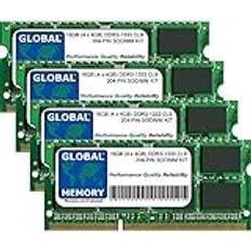 Global Memory 16GB 4 x 4GB DDR3 1333MHz PC3-10600 204-PIN SODIMM MINNE RAM KIT FÖR INTEL IMAC MITTEN 2010 MITTEN 2011