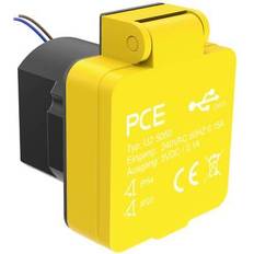 Giallo Prese Elettriche PCE U25050 Presa da parete con uscita di ricarica USB IP54 Giallo