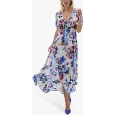 V-neck Floral Midi Dress Blue