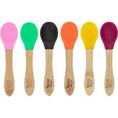 Pink Children's Cutlery Tiny Dining Children's Bamboo Silicone Tip Spoons 6 Colours Multi