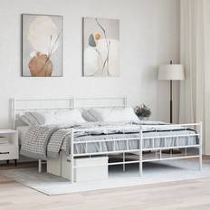 180cm - Stål Sängramar vidaXL Med Huvudgavel Och Fotgavel Vit Metall 180x200 cm Sängram