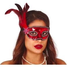 Röd Maskerad Ögonmasker Fiestas Guirca Röd Ögonmask med Fjädrar