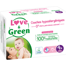 Couches Love & Green Couches Bébé Saines et Ecologiques Taille 4 (9-20 kg) Pack 1 Mois (Lot de 4= 42 Couches) Absorbante, anti-fuites et sans ingrédients indésirables