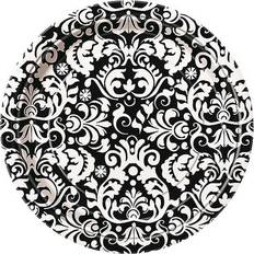 Black Plates, Cups & Cutlery Unique Party Damask Disposable Plates Pack of 8