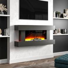 LivingAndHome Modern Rectangular Electric Fireplace with Adjustable Flame Colours Matte Black