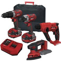 Lumberjack Cordless 20V Combi Drill Impact Driver Detail Sander & SDS Drill with 4A Batteries & Fast Charger