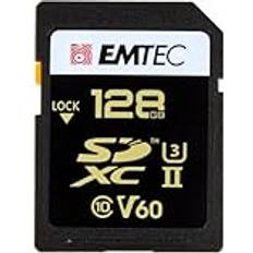 Emtec ECMSD128GUHS2V60 SD-kort UHS-II U3 V60 SpeedINPRO SD-minneskort 128 GB lagringskapacitet 2 rader med PIN-kontakter på baksidan av kortet svart/guld