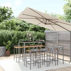 Outdoor Bar Sets vidaXL 9-tlg Gartenbar-Set Grau Poly Rattan Massivholz Bargruppe