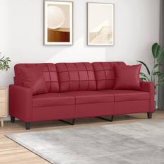 Bäddsoffor - Stål vidaXL 3-Sitssoffa Med Prydnadskuddar Vinröd 180 cm Soffa 3-sits