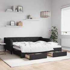 vidaXL Daybed Med Udtræk Og Skuffer 90 x 190 cm Stof Sort Sofa 213cm 3 personers