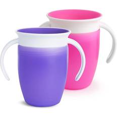 Rose Gobelets anti-fuite Munchkin Tasse d’Apprentissage Miracle 360, Gobelet Bébé Enfant, sans BPA avec Poignées, Magique, Antifuites, Compatible Lave-Vaisselle, 6 mois et plus 207 ml, Lot de 2, Rose/Violet