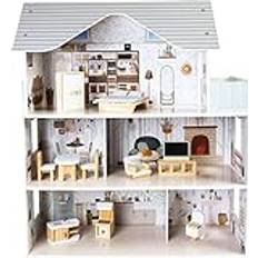ECOTOYS Dockskåp Emma trä 60x24x70 cm 3 våningar grå