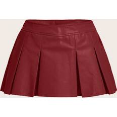 Röda - Skinn Kjolar Shein Solid Pleated PU Leather Skirt