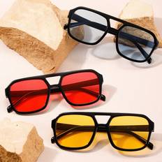Solglasögon Shein 3pcs Unisex Double Beam Square Style Uv Retro Cool Shades