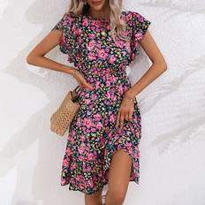 Ausgestellte Kleider - M Shein Allover Floral Print Ruffle Hem Dress