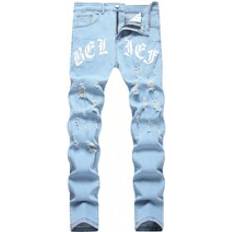 Shein Men Cotton Letter Graphic Ripped Jeans