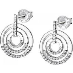 Lotus Circle Stud Earrings -Silver/Transparent