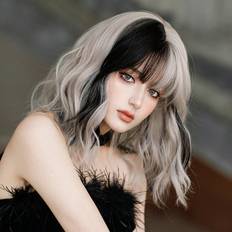 Silver Extensions & Wigs Shein 16 Inches Black and Pink Wig Two Tone Short Medium Curly Wavy