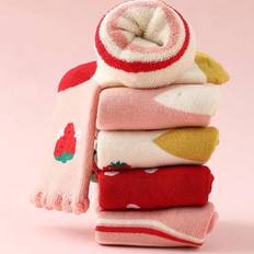 Pairs Kids Winter Socks, Warm Plush Thickened Strawberry Style Socks For Boys And Girls