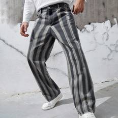 Stripes Jeans Shein Men Striped Print Straight Leg Jeans