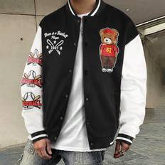 Shein Manfinity Loose-Fit Men's Two Tone Varsity Jacket - With Bear & Letter