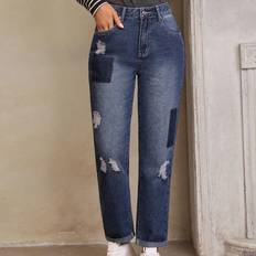 Acrylic Jeans Shein Ripped Straight Leg Jeans