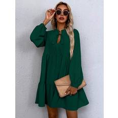 Shein Tie Neck Lantern Sleeve Smock Dress