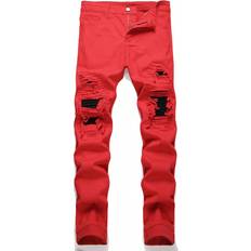 Red Jeans Shein Men Ripped Frayed Skinny Jeans