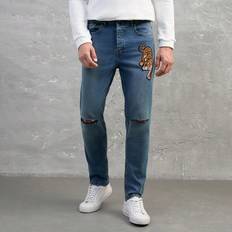 Shein Men Tiger Embroidery Ripped Jeans
